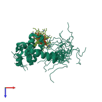 PDB entry 2lya coloured by chain, ensemble of 20 models, top view.