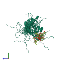 PDB entry 2lyb coloured by chain, ensemble of 20 models, side view.