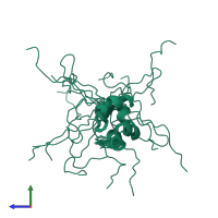 PDB entry 2lyh coloured by chain, ensemble of 20 models, side view.