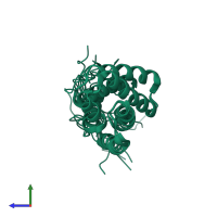 PDB entry 2lyi coloured by chain, ensemble of 10 models, side view.