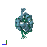 PDB entry 2lyj coloured by chain, ensemble of 20 models, side view.