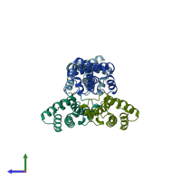 PDB entry 2lyn coloured by chain, side view.