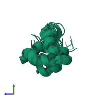 PDB entry 2lyq coloured by chain, ensemble of 20 models, side view.