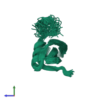 PDB entry 2lyx coloured by chain, ensemble of 35 models, side view.