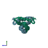 PDB entry 2lyy coloured by chain, ensemble of 20 models, side view.