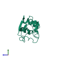PDB entry 2lyz coloured by chain, side view.