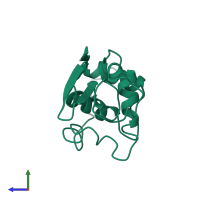 PDB entry 2lz2 coloured by chain, side view.