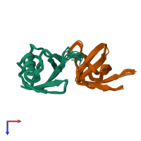 PDB entry 2lz6 coloured by chain, ensemble of 10 models, top view.