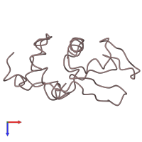 PDB entry 2lzh coloured by chain, top view.