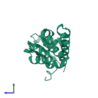 PDB entry 2lzm coloured by chain, side view.
