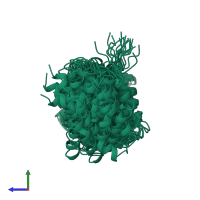 PDB entry 2lzn coloured by chain, ensemble of 20 models, side view.