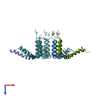 PDB entry 2lzs coloured by chain, top view.
