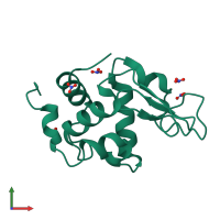 PDB entry 2lzt coloured by chain, front view.