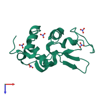 PDB entry 2lzt coloured by chain, top view.