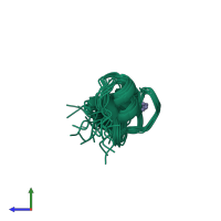 PDB entry 2lzu coloured by chain, ensemble of 10 models, side view.