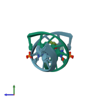 PDB entry 2lzw coloured by chain, ensemble of 11 models, side view.
