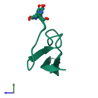 PDB entry 2lzx coloured by chain, ensemble of 20 models, side view.