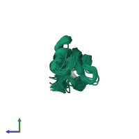 PDB entry 2m01 coloured by chain, ensemble of 20 models, side view.