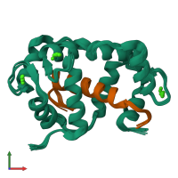 PDB entry 2m0j coloured by chain, ensemble of 20 models, front view.