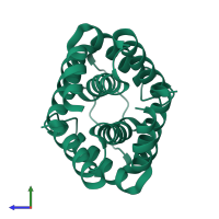 Homo dimeric assembly 1 of PDB entry 2m0m coloured by chemically distinct molecules, side view.