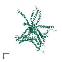 PDB entry 2m0q coloured by chain, ensemble of 10 models, top view.