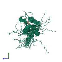 PDB entry 2m0v coloured by chain, ensemble of 20 models, side view.
