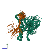 PDB entry 2m14 coloured by chain, ensemble of 20 models, side view.