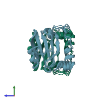 PDB entry 2m1c coloured by chain, ensemble of 4 models, side view.