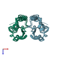 PDB entry 2m1c coloured by chain, ensemble of 4 models, top view.