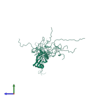 PDB entry 2m1s coloured by chain, ensemble of 10 models, side view.