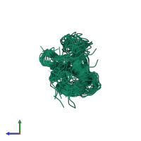 PDB entry 2m26 coloured by chain, ensemble of 20 models, side view.