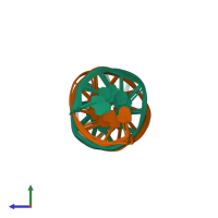 PDB entry 2m2c coloured by chain, ensemble of 8 models, side view.