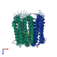 PDB entry 2m3g coloured by chain, ensemble of 10 models, top view.