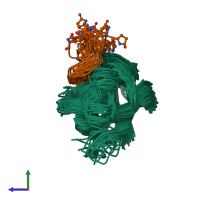 PDB entry 2m3m coloured by chain, ensemble of 20 models, side view.