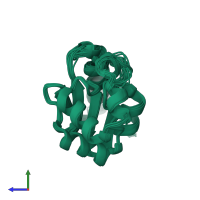 PDB entry 2m46 coloured by chain, ensemble of 20 models, side view.