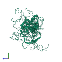PDB entry 2m4g coloured by chain, ensemble of 20 models, side view.
