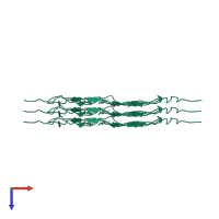 Homo nonameric assembly 1 of PDB entry 2m4j coloured by chemically distinct molecules, top view.