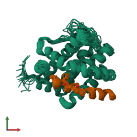 PDB entry 2m5b coloured by chain, ensemble of 20 models, front view.