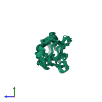 PDB entry 2m5g coloured by chain, ensemble of 20 models, side view.