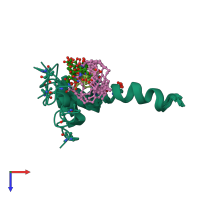 PDB entry 2m5q coloured by chain, ensemble of 10 models, top view.