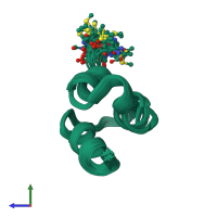 PDB entry 2m5z coloured by chain, ensemble of 20 models, side view.