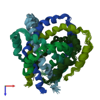 PDB entry 2m6x coloured by chain, ensemble of 15 models, top view.