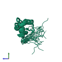 PDB entry 2m6y coloured by chain, ensemble of 20 models, side view.