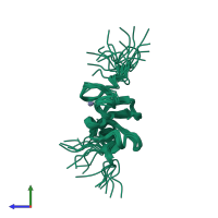 PDB entry 2m85 coloured by chain, ensemble of 20 models, side view.