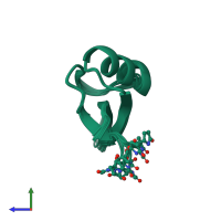 PDB entry 2m8b coloured by chain, ensemble of 10 models, side view.