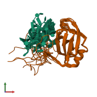 PDB entry 2m8d coloured by chain, ensemble of 16 models, front view.