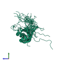 PDB entry 2m8h coloured by chain, ensemble of 20 models, side view.