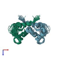 PDB entry 2m9g coloured by chain, ensemble of 20 models, top view.