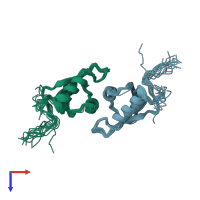 PDB entry 2m9k coloured by chain, ensemble of 15 models, top view.