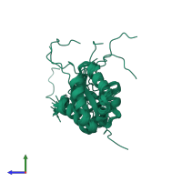 PDB entry 2m9m coloured by chain, ensemble of 10 models, side view.